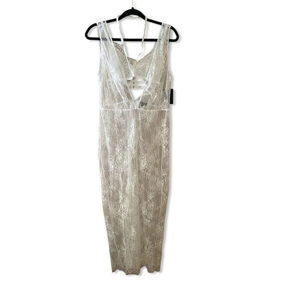 NBD Zola lace midi dress white sheer bralette bustier Revolve NWT L - Picture 7 of 14